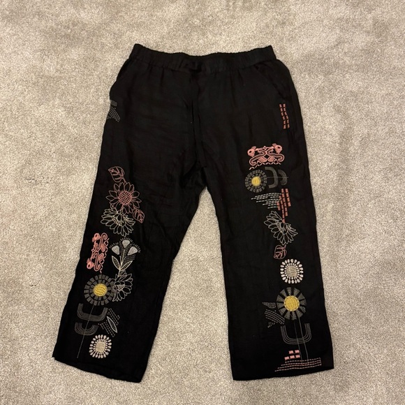 Johnny Was Biya Zara linen pant Black with embroidery size large - Picture 3 of 9